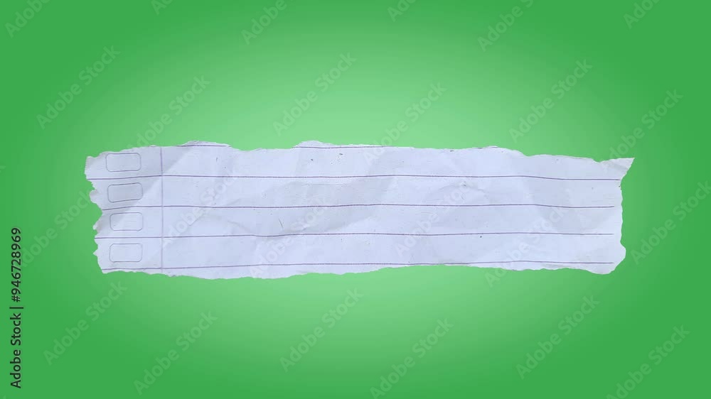 Lower third Blank torn paper. Empty space for copying text. Animated background of paper roll with green background completed with luma matte. 3d rendering