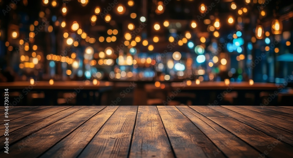Background of cafe,restaurant with wood texture table top (counter bar) with blur light gold bokeh Background of cafe,restaurant with wood texture table top (counter bar) with blur light gold bokeh
