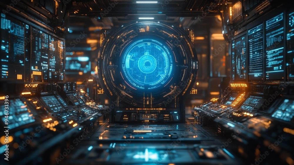 High-Tech Control Room with Futuristic Interface Generative AI High-Tech Control Room with Futuristic Interface Generative AI
