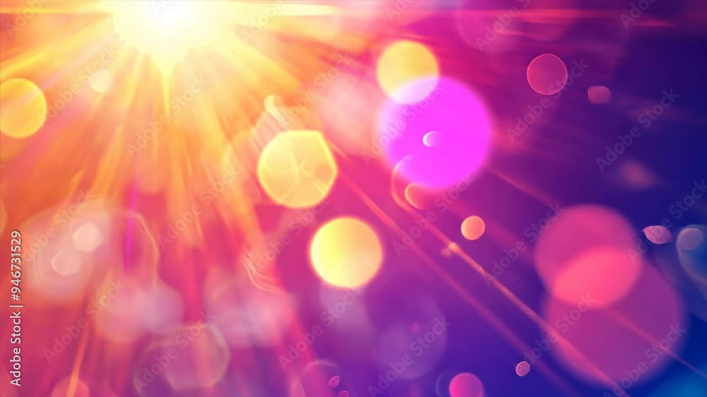 A bright yellow sun is shining through a blue sky. The sky is filled with colorful blurs and circles, creating a sense of movement and energy. The image conveys a feeling of joy and excitement A bright yellow sun is shining through a blue sky. The sky is filled with colorful blurs and circles, creating a sense of movement and energy. The image conveys a feeling of joy and excitement