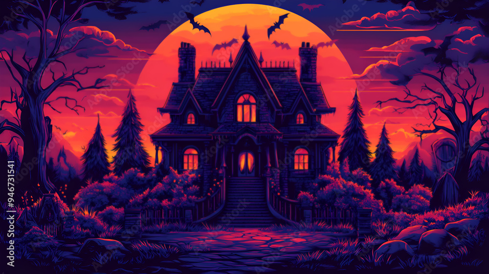 Halloween background with castle and bats at night. Happy Halloween background. Halloween background with castle and bats at night. Happy Halloween background.