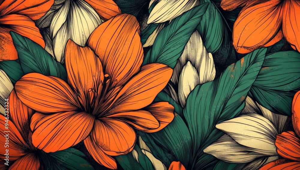 A beautiful, colorful, abstract painting in a grunge style. Paper texture. A watercolor background with flowers and plants.