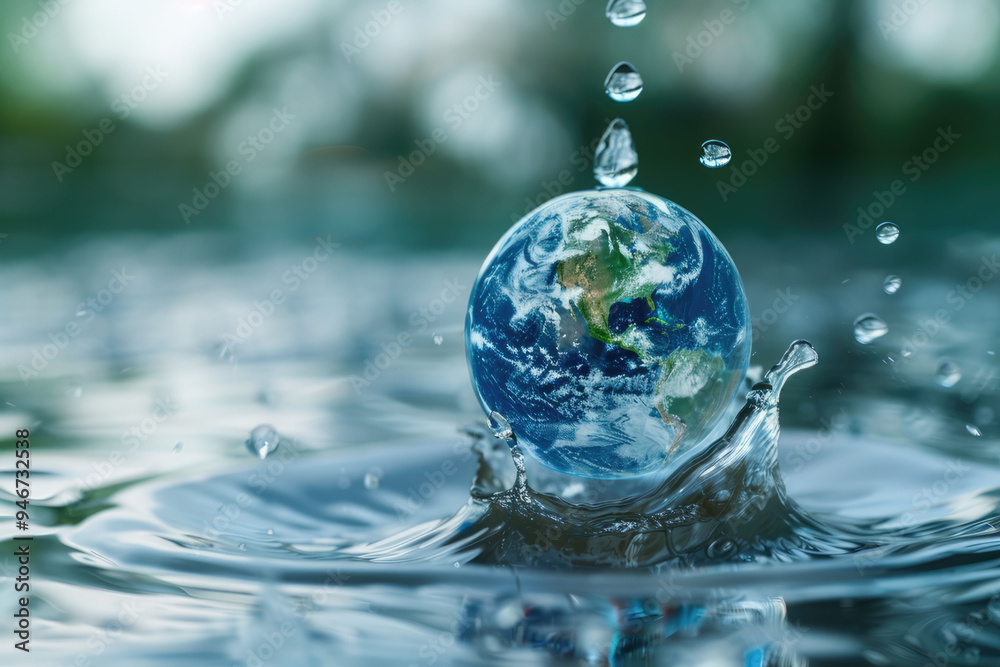 An elegant globe made of water with a rainbow. World Water Day and Earth. An elegant globe made of water with a rainbow. World Water Day and Earth.