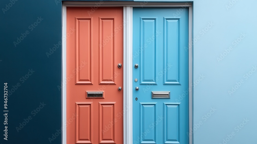 An eye-catching image of two doors, one orange and the other blue, set against a mixed-colored wall, emphasizing the theme of contrast through vibrant colors and modern design. An eye-catching image of two doors, one orange and the other blue, set against a mixed-colored wall, emphasizing the theme of contrast through vibrant colors and modern design.