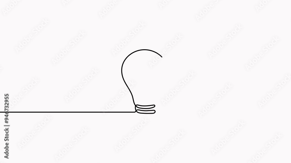 Lightbulb continuous line drawing animation. Electric lamp animated video.