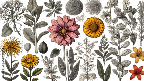 set of flowers and leaves,PNG , background removed, transparent images 