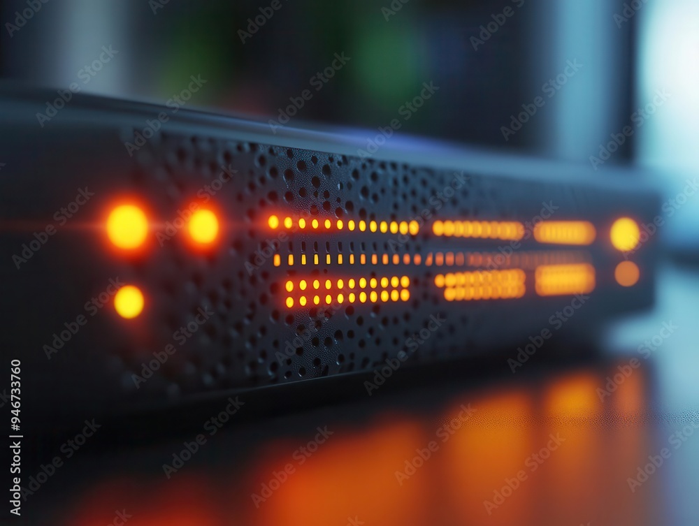 Modem with lights blinking, indicating an active internet connection Modem with lights blinking, indicating an active internet connection