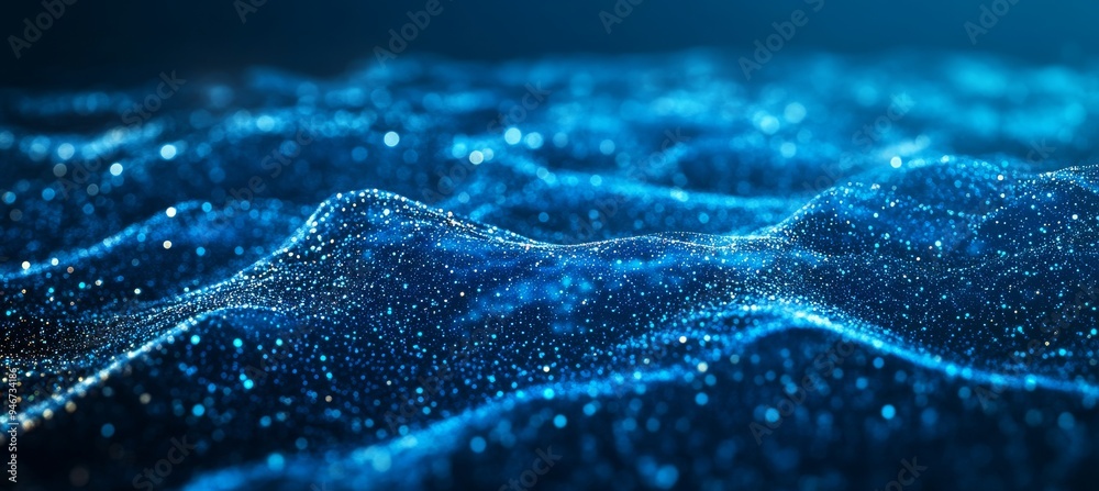 A futuristic wave of dots containing moving particles. Abstract technology background. Data visualization in 3D. A futuristic wave of dots containing moving particles. Abstract technology background. Data visualization in 3D.