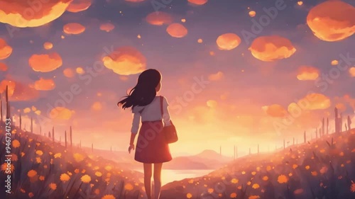 A girl's mood transforms from sadness to joy through a timelapse animation, accompanied by uplifting music