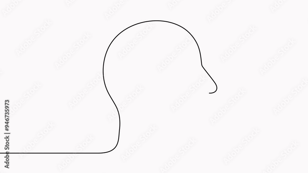 Continuous line drawing man head animated video. Male face linear empty frame animation. Continuous line drawing man head animated video. Male face linear empty frame animation.