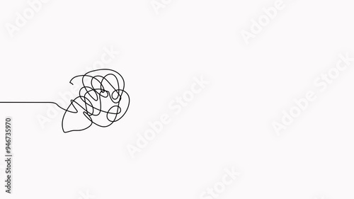 Animated chaotic and mess lines with lightbulb continuous one line drawn. Problem solving symbol concept animation.