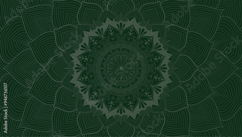 Round mandala on dreamy peach fuzz gradient background. Translucent mesh pattern in the form of a mandala. Mandala with floral patterns. Gradient