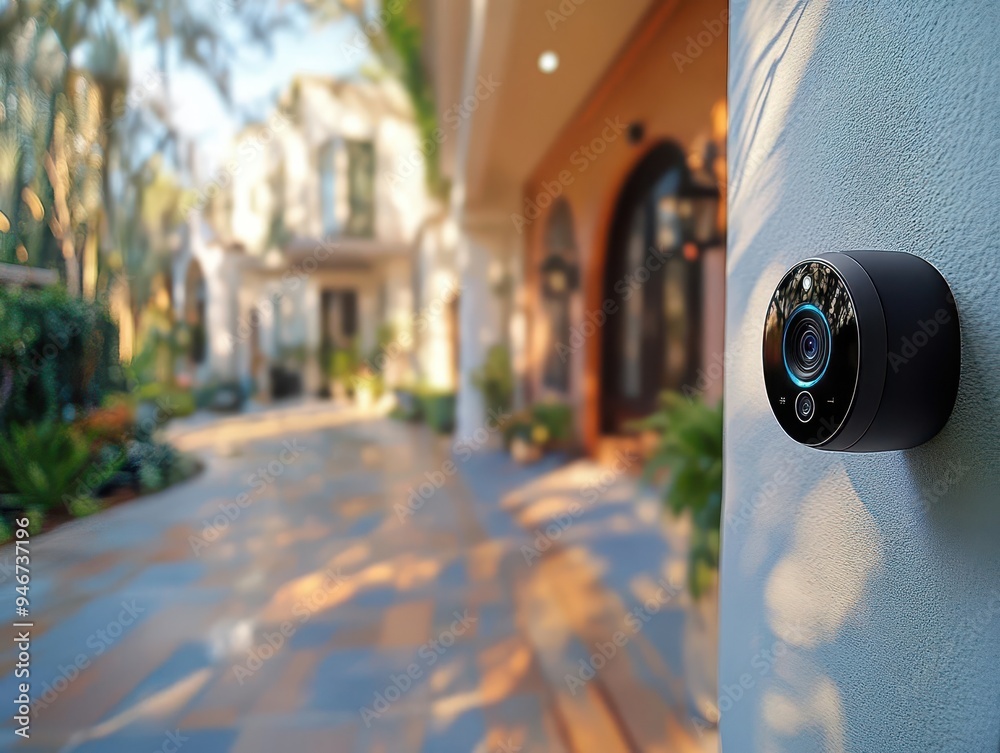 Smart doorbell with a camera, monitoring the entrance of a home Smart doorbell with a camera, monitoring the entrance of a home