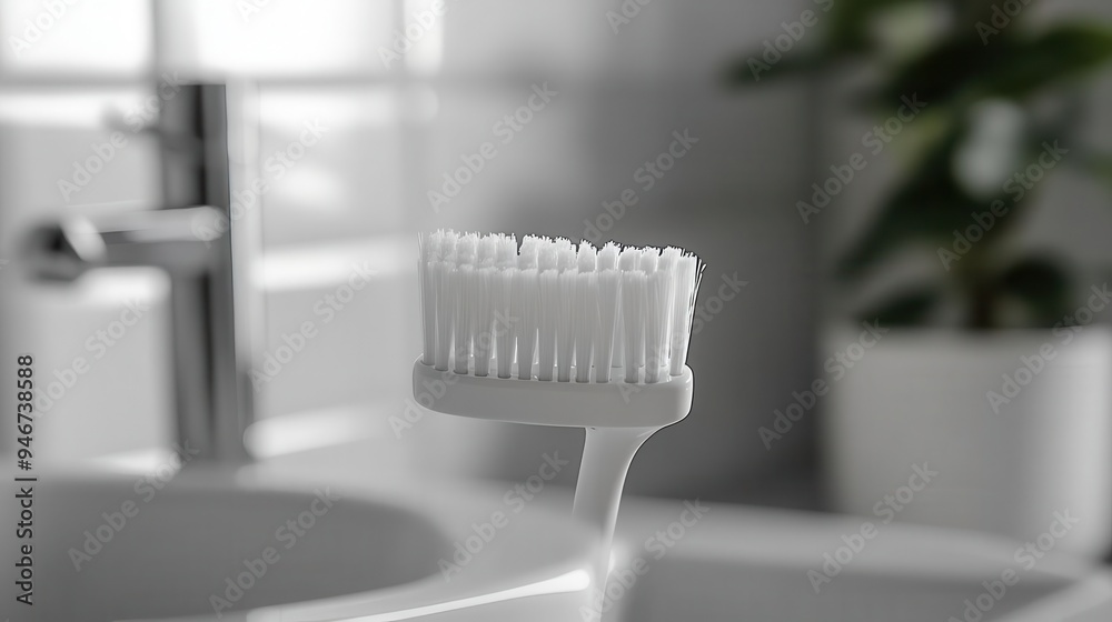 Toothbrush with bristles in a holder, ready for brushing