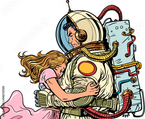 Pop Art Retro An astronaut says goodbye to his beloved before the rocket takes off. A married couple overcomes any obstacles. Possible goodbye forever.