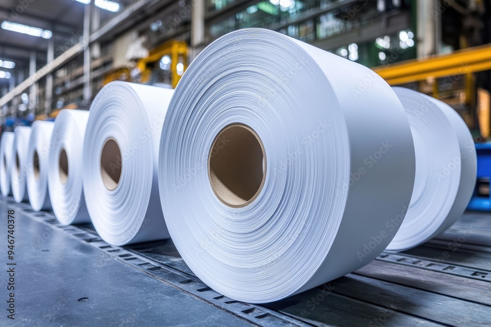 Large Rolls of White Paper in a Factory Setting Large Rolls of White Paper in a Factory Setting