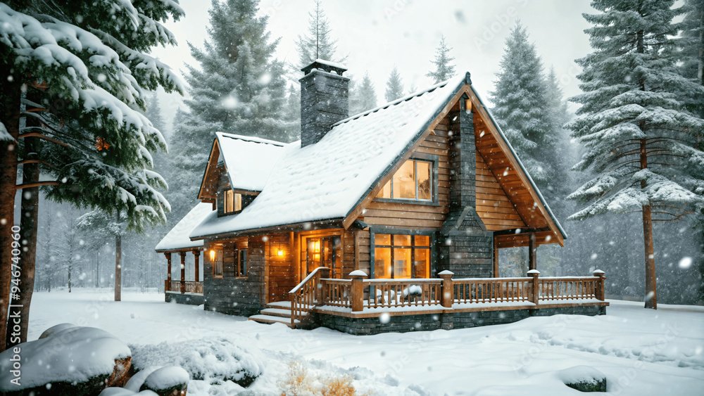 a ultra realistic detailed cozy cabin in the snowy forest a ultra realistic detailed cozy cabin in the snowy forest