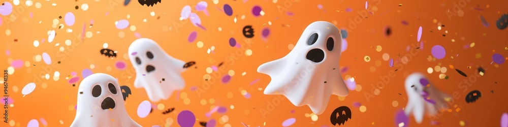 ghosts on orange background. ghosts on orange background.