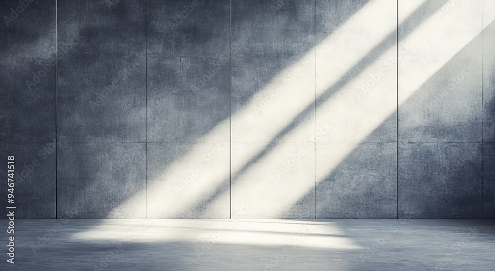 The concept shows the front view of a blank mock up wall in an empty loft style hall.