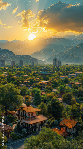 Panorama of the Balykchy city, Kyrgyzstan photo