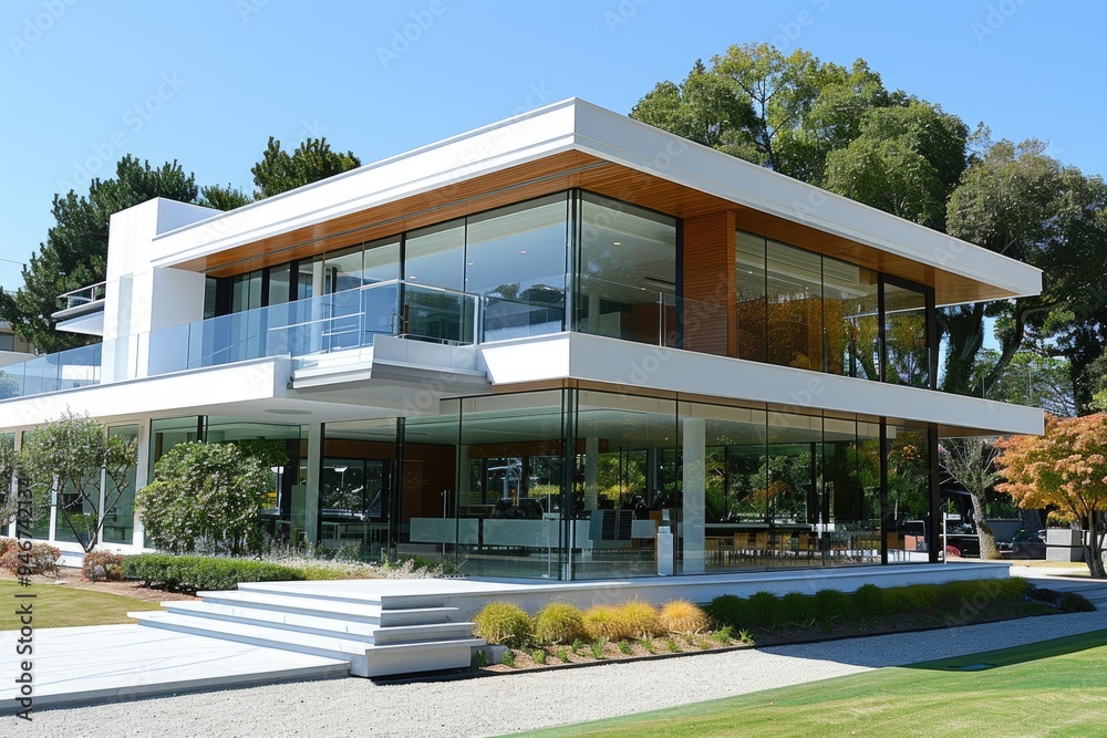 Modern White House with Large Windows and a Patio Modern White House with Large Windows and a Patio