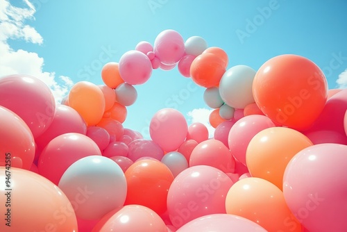 Pastel Balloons Against a Blue Sky