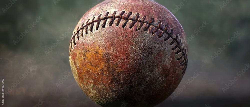 A Worn and Weathered Baseball with Stitching A Worn and Weathered Baseball with Stitching