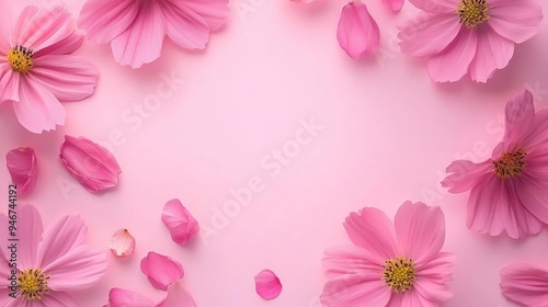 An stock generative image of pink flowers with a pink background and a spot for text.