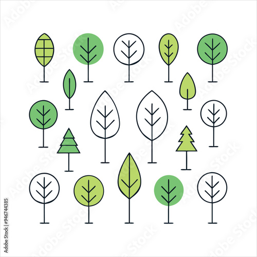 Set of Minimal Linear Trees Vector icon.