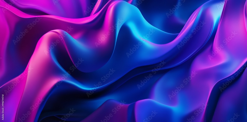 Fototapeta premium Purple iridescent shiny wave abstract 3D background with a transparent purple wave on a black background