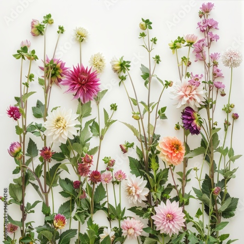 dahlias on white background.