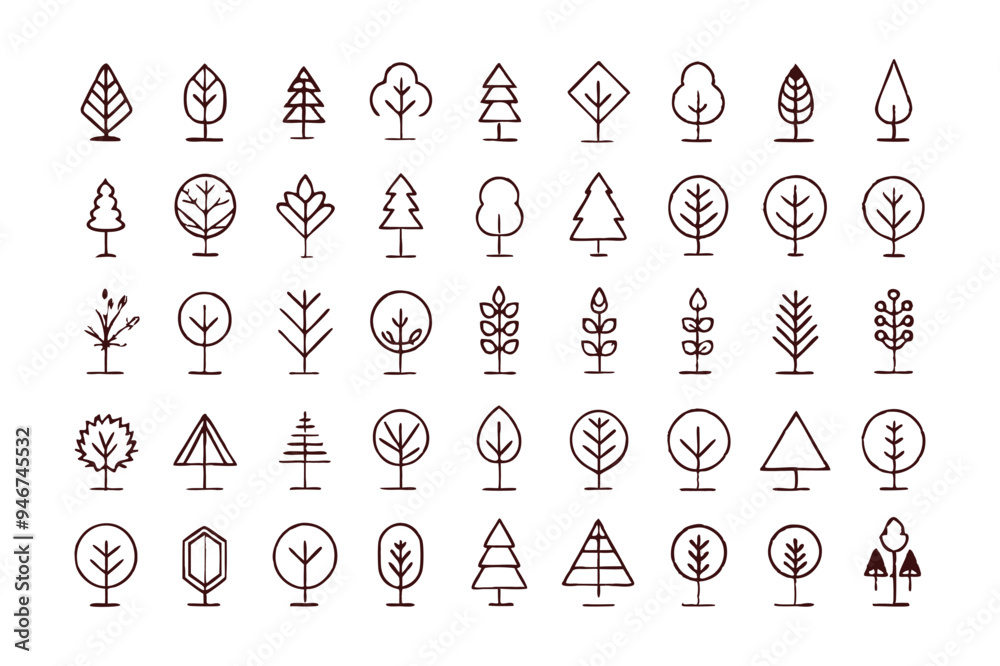Set of Minimal Linear Trees Vector icon. Set of Minimal Linear Trees Vector icon.
