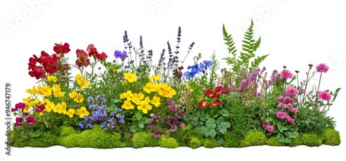 On a white background, wild meadow flowers panorama isoladet photo