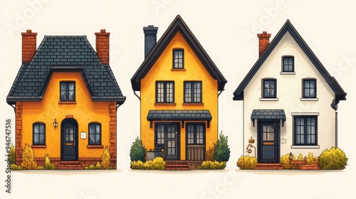 A collection of house clipart featuring various house designs, arranged on a simple, neutral background.