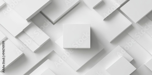 Random rotating white planes geometrical edge border banner or template flat lay from above