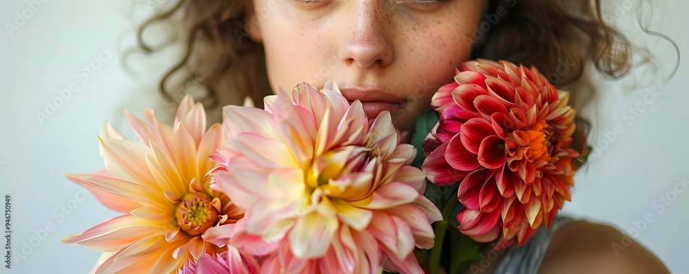 dahlias against the background of a woman. dahlias against the background of a woman.
