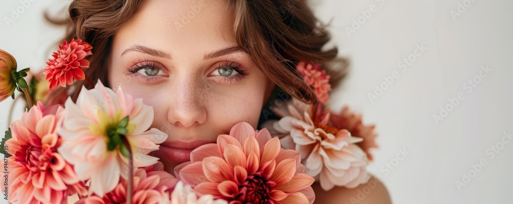 dahlias against the background of a woman. dahlias against the background of a woman.