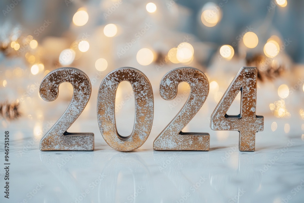 Happy new year 2024 background new year holidays card with sparkling lights, gifts, and champagne bottle Happy new year 2024 background new year holidays card with sparkling lights, gifts, and champagne bottle