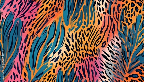 Animal Pattern Safari Jungle Wild Print Background Colorful Graphic Design