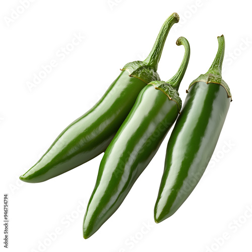 Fresh Serrano Peppers Green Chili Isolated on Transparent Background
