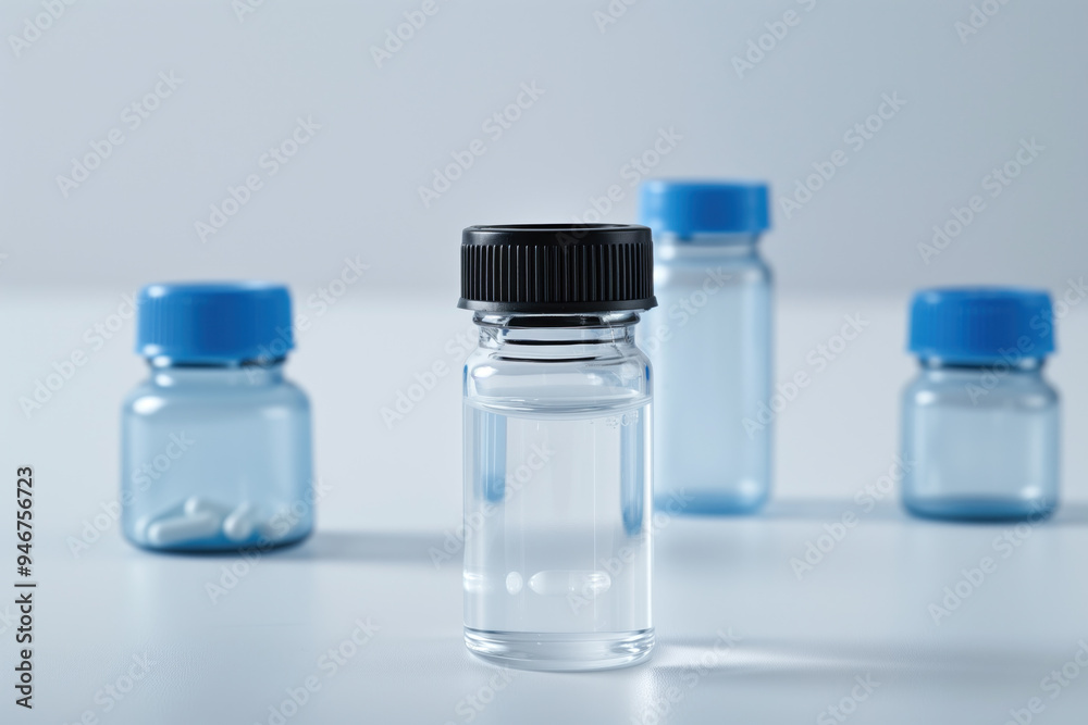 Single Black Cap Vial Among Blue Capped Ones Single Black Cap Vial Among Blue Capped Ones