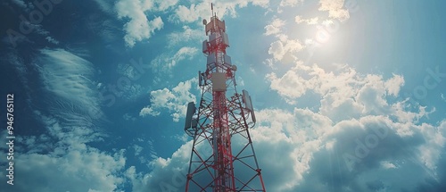 Antenna tower of telecommunication and Phone base station with TV and wireless internet antennas 
