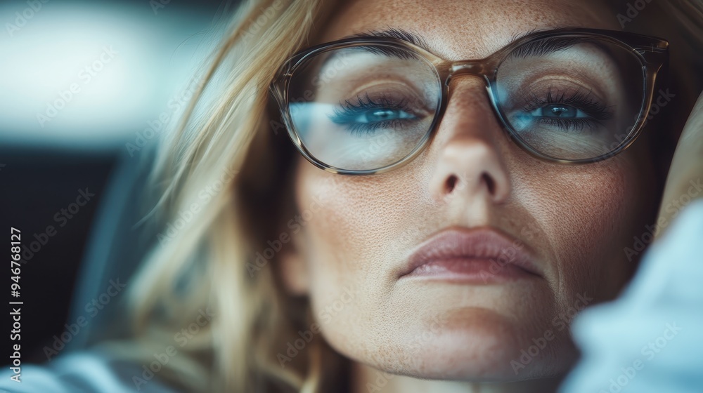 A close-up shot of a thoughtful woman wearing large glasses, reflecting deep contemplation with her head resting on her hand against a light background. A close-up shot of a thoughtful woman wearing large glasses, reflecting deep contemplation with her head resting on her hand against a light background.