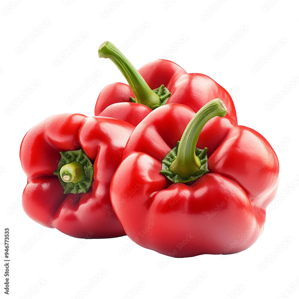 Three Red Bell Pepper on White Transparent Background