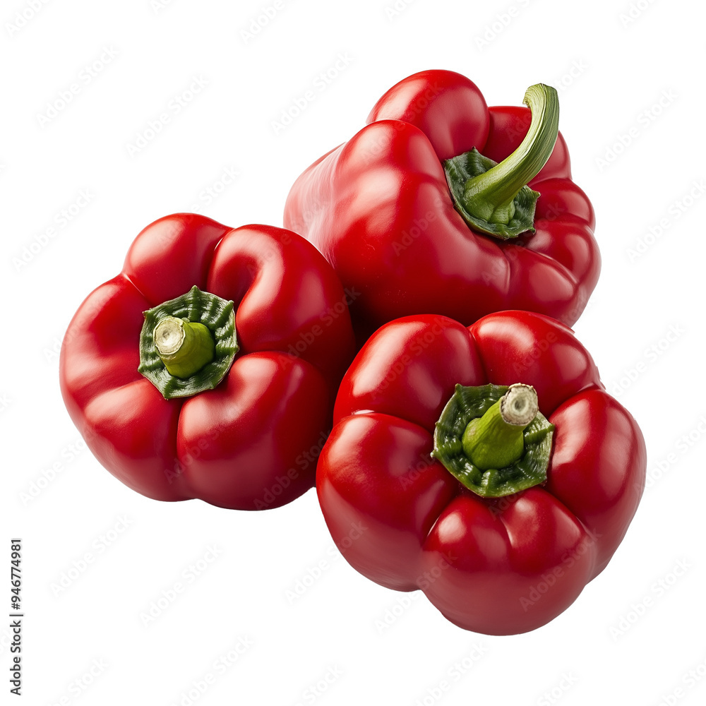 Three Red Bell Pepper on White Transparent Background Three Red Bell Pepper on White Transparent Background