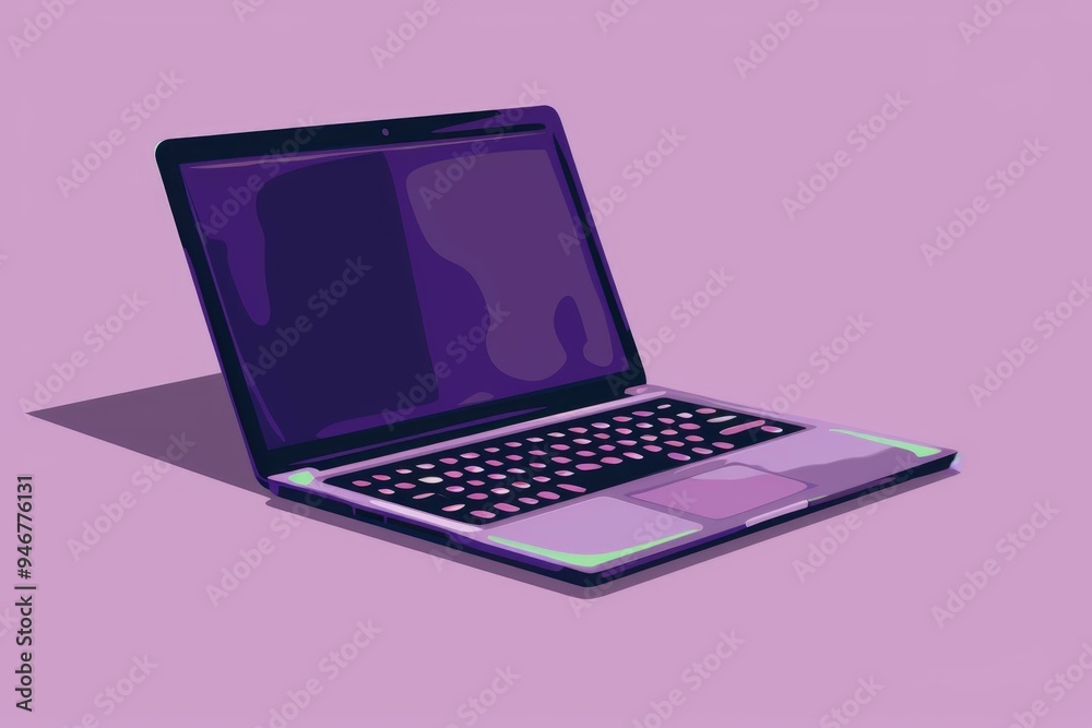 Modern laptop computer is sitting on a table casting a shadow Modern laptop computer is sitting on a table casting a shadow