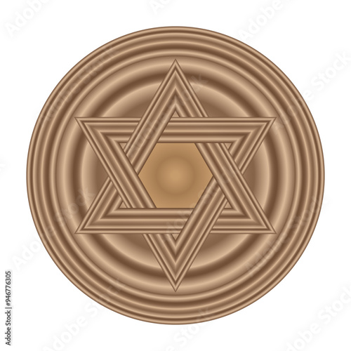 seal of solomon star of david with wood design for icon symbol logo design isolated on white background. vector illustration