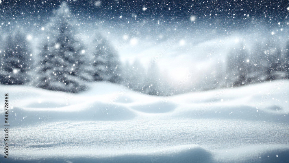 Serene Winter Space with Snowy Background Serene Winter Space with Snowy Background