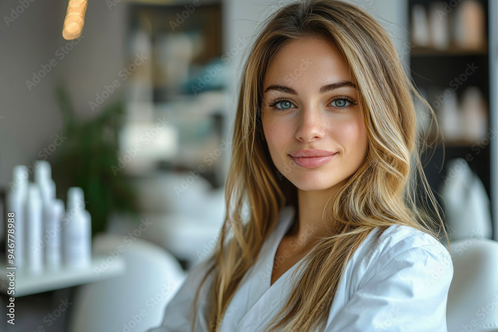 Radiant Young Cosmetologist Embracing Beauty and Skincare in Spa Setting