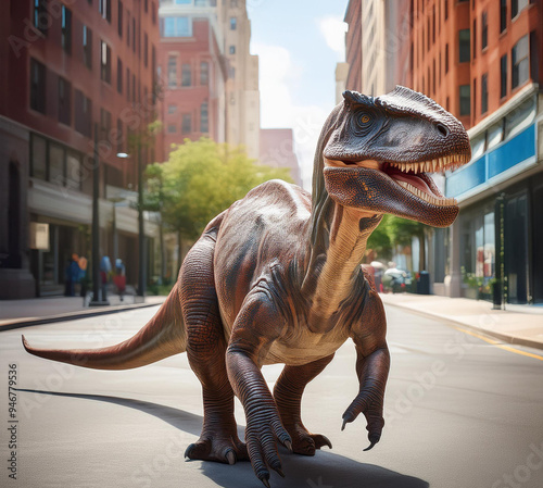 dinosaur in the city